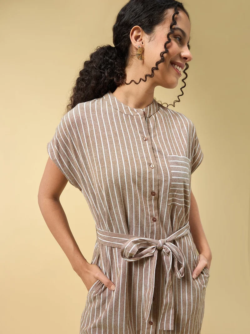 Outzidr  Beige Shirt Dress With Side Slits for Women | Best Price UAE